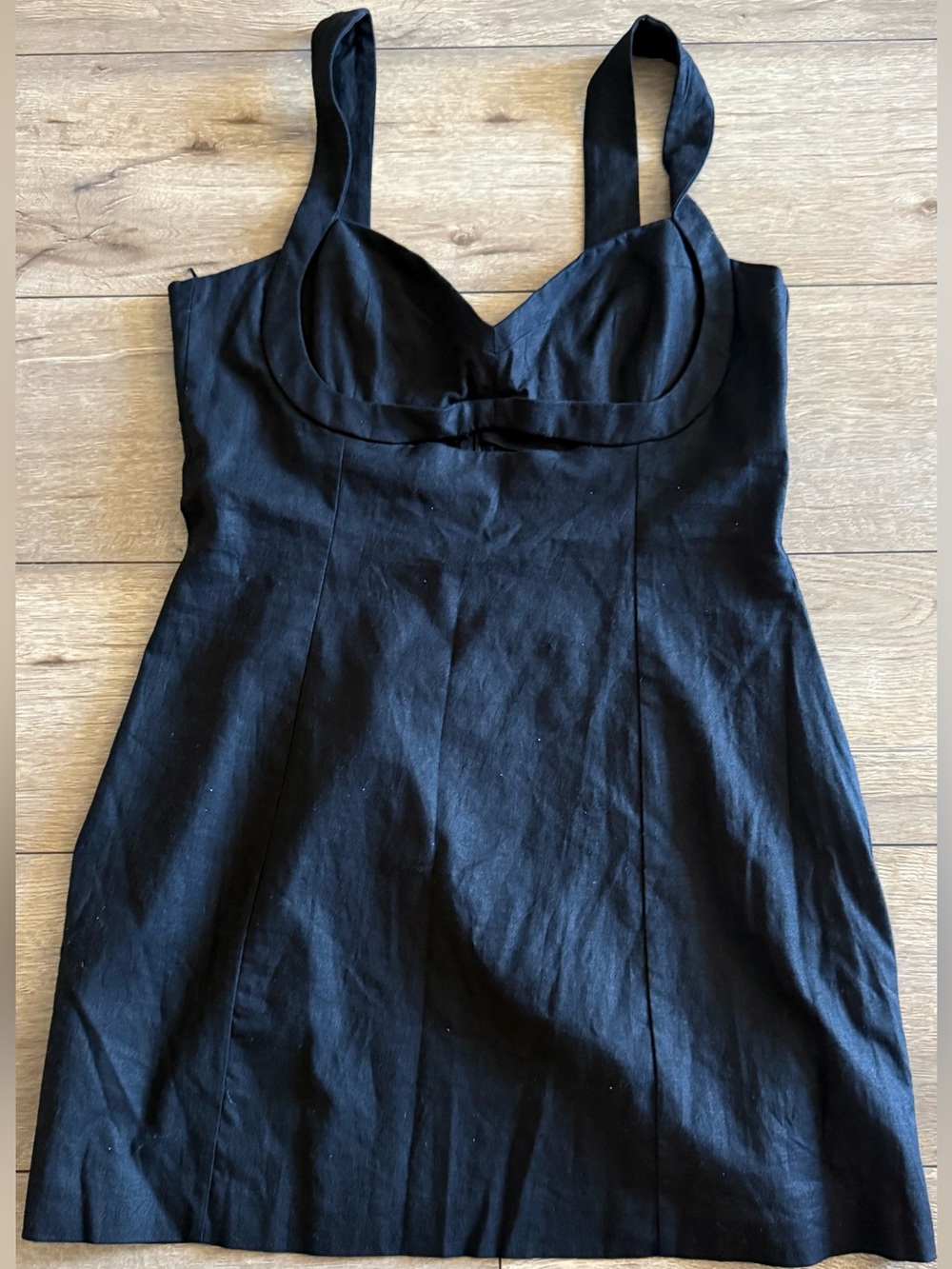 Zara Black Linen-Blend dress with peekaboo detail